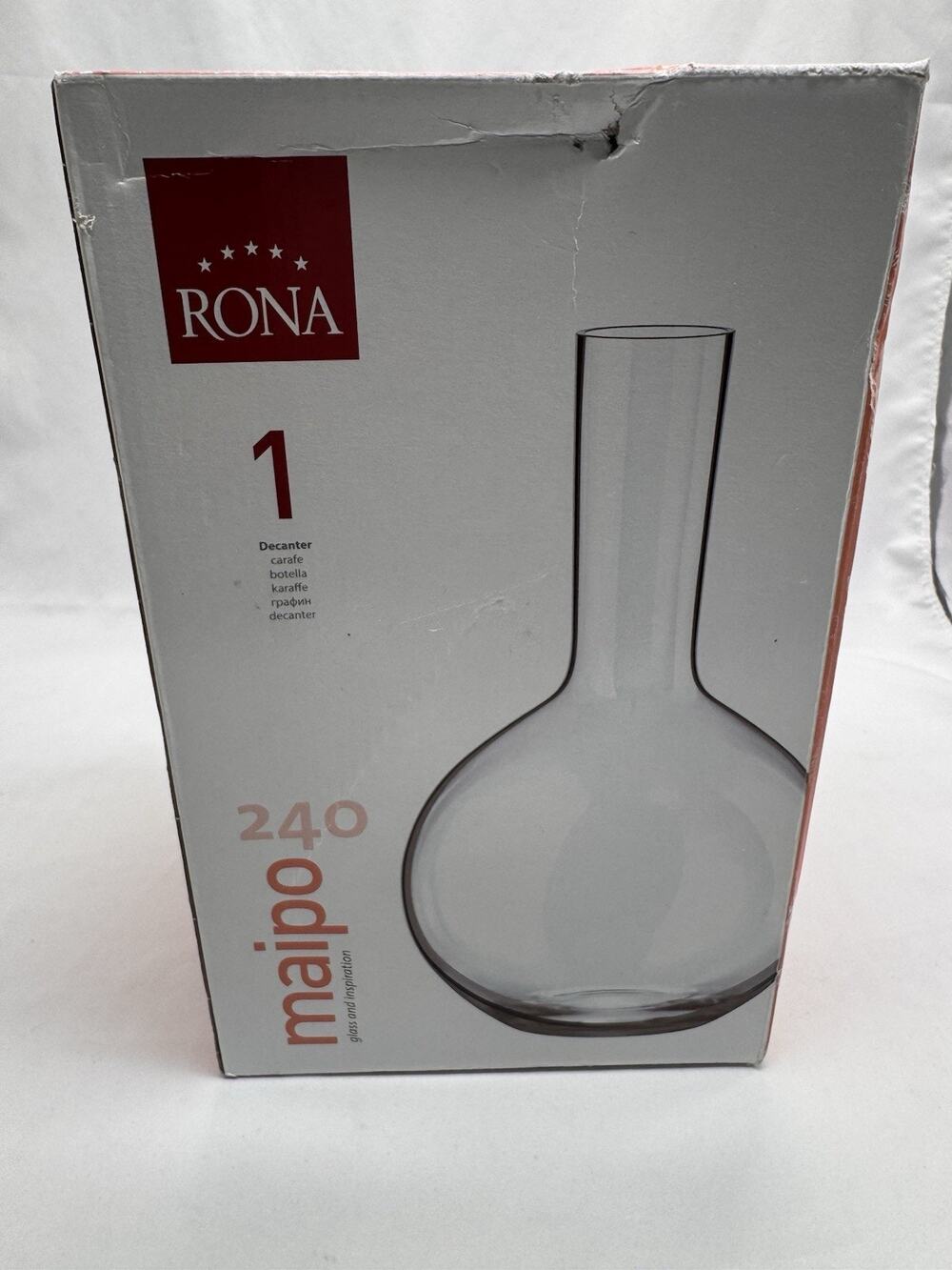 Rona Glassworks Slovakia Wine Glass Decanter Open Box Holiday Party Entertaining